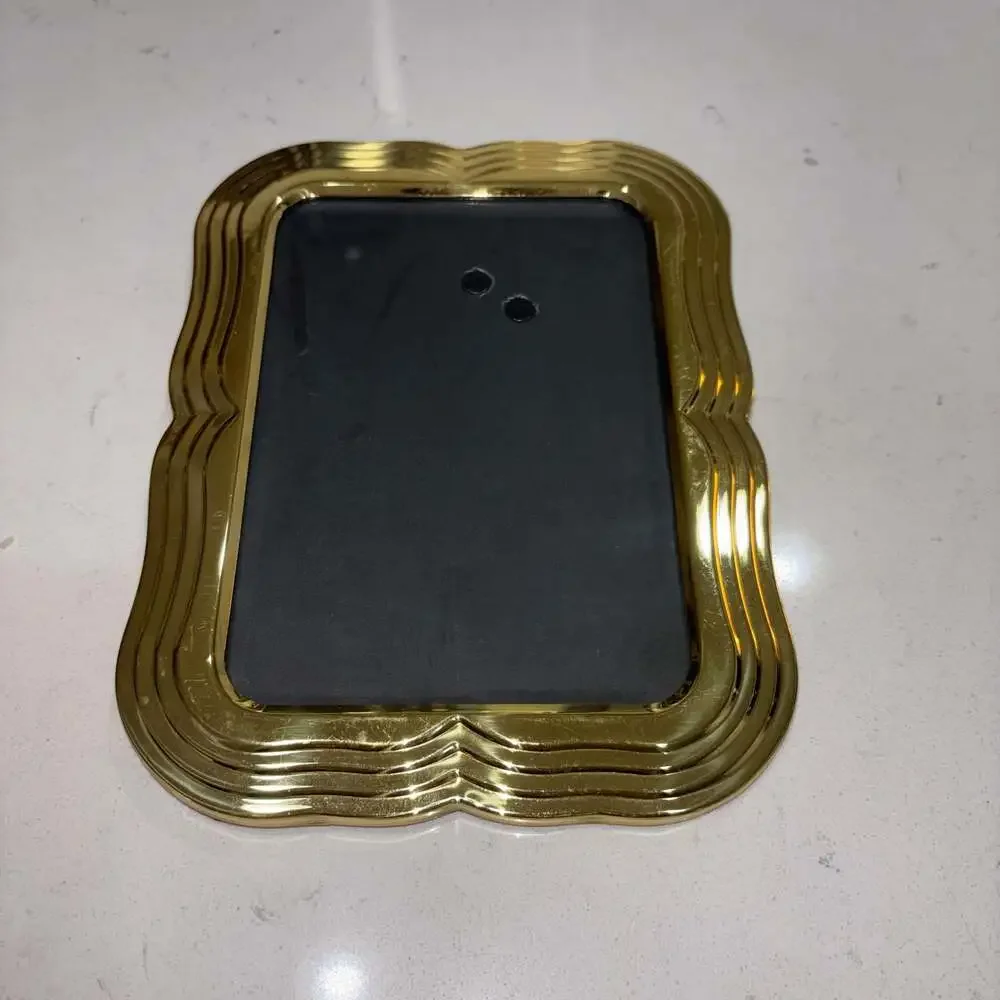 Vintage Art Deco Style Gold-Tone Metal Picture Frame with Wavy Border